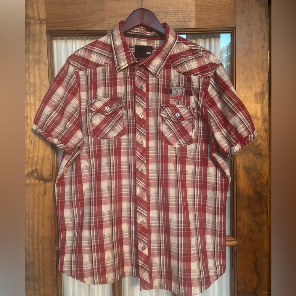 Casual Red Plaid Button-Down Shirt
